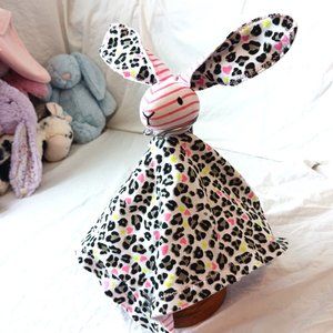 Amy Coe Baby Lovey Pink White Bunny Black Cheetah Print Security Blanket 10"
